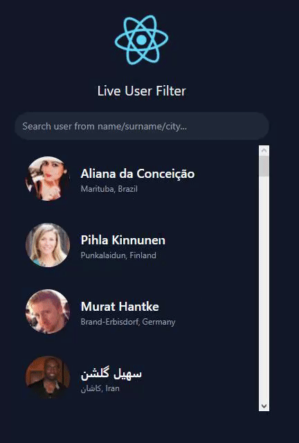 React Live Search App